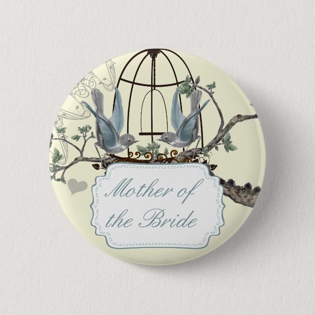 Vintage Bluebird Love Birds Wedding Badges (Front)