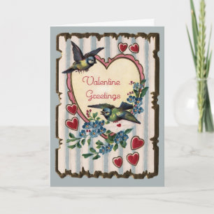 Vintage Bluebirds and Hearts Valentine Card