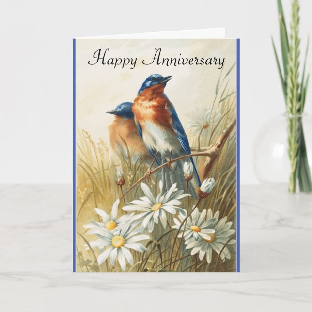 Vintage Bluebirds Anniversary Greeting Card (Front)
