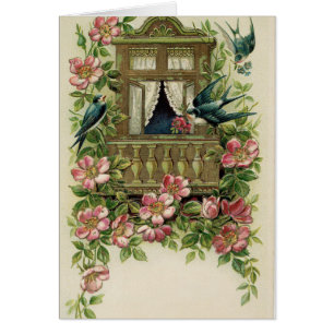 Vintage - Bluebirds at a Balcony,