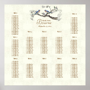 Vintage Bluebirds Bloom Seating 12 Tables Poster