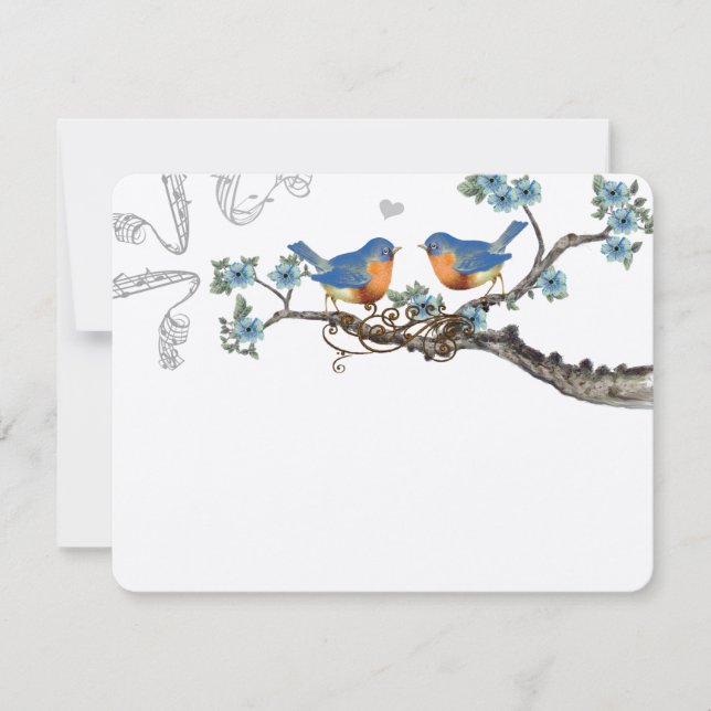 Vintage  Bluebirds Blooming Branch Wedding RSVP Card (Front)