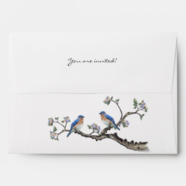 Vintage Bluebirds Coral Flowers Envelopes (Back (Top Flap))