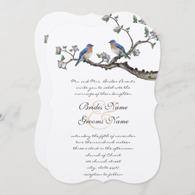 Vintage Bluebirds Wedding Invitations (Front/Back)
