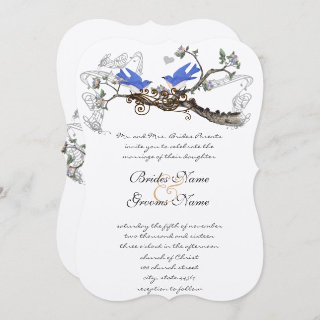 Vintage Bluebirds Wedding Invitations #2 (Front/Back)