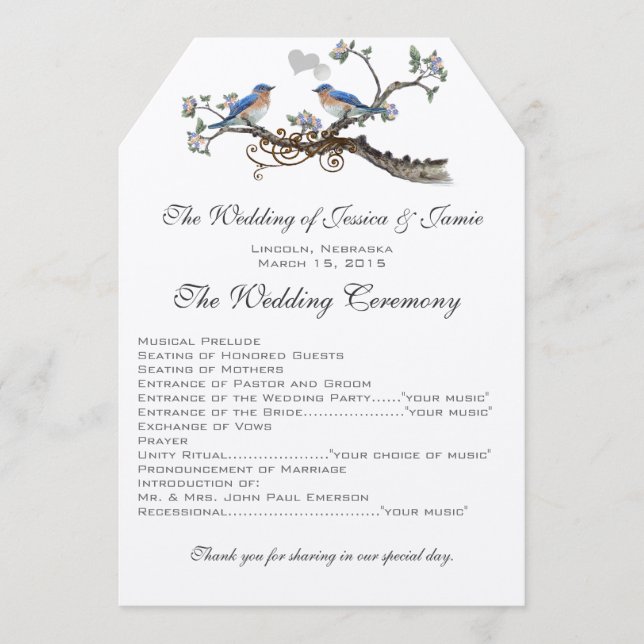 Vintage Bluebirds Wedding Programs Programme (Front)