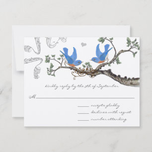 Vintage Bluebirds Wedding RSVP Card