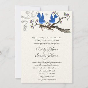 Vintage Bluebirds Yellow & Purple Wedding Invite
