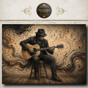 Vintage Blues Acoustic Guitar Player Art Tissue Paper