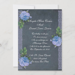Vintage blues roses chalkboard wedding Invitation