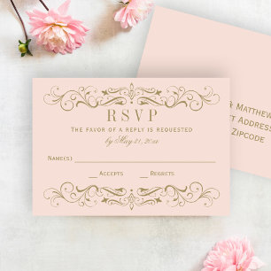 Vintage Blush and Antique Gold Flourish Wedding RSVP Card