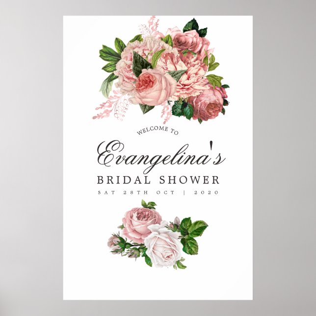 Vintage Blush and Burgundy Bridal Shower Welcome Poster (Front)