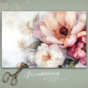 Vintage Blush and Cream Peony Floral Decoupage Tissue Paper