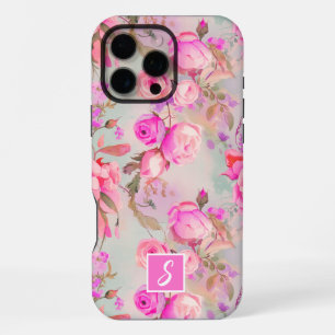 Vintage Blush And Pink Floral Monogram iPhone 16 Pro Max Case