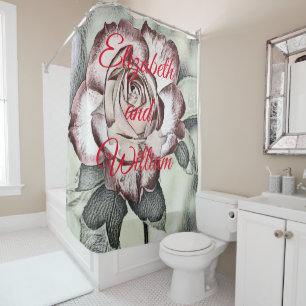 Vintage Blush and Red Rose Drawing Shower Curtain