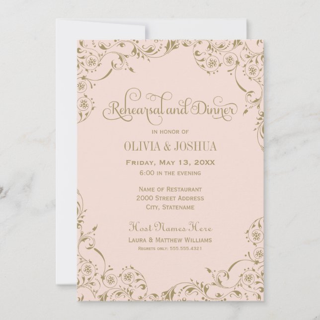 Vintage Blush Antique Flourish Rehearsal Dinner Invitation (Front)