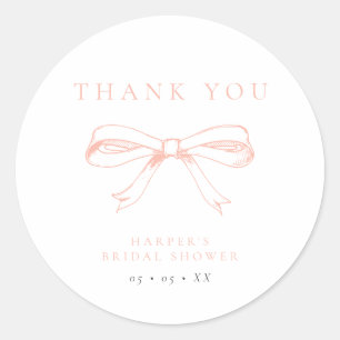 Vintage Blush Bow Bridal Shower Thank You Favour Classic Round Sticker