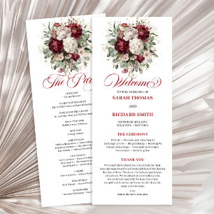 Vintage Blush Burgundy Floral Wedding Program Programme