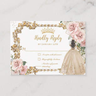 Vintage Blush Champagne Floral Quinceanera RSVP Enclosure Card