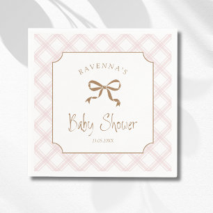 Vintage Blush Chequered Diamond Plaid Baby Shower Napkin