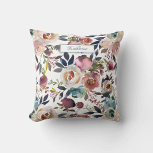 Vintage Blush Cream Pink Floral Custom Watercolor Cushion