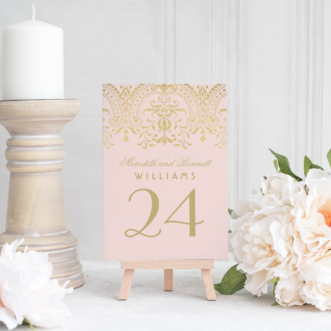 Vintage Blush Damask Gold Table Number Card (Creator Uploaded)