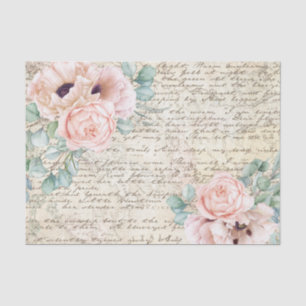 Vintage Blush Floral Rose Old Letter Decoupage Tissue Paper