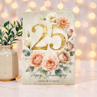 Vintage Blush Floral Watercolor 25th Anniversary Card