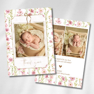 Vintage Blush Gladiolus Floral Bow Baby Photo Announcement