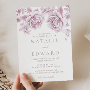 Vintage Blush & Mauve Roses Wonderful Wedding Invitation