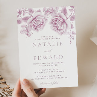Vintage Blush & Mauve Roses Wonderful Wedding Invitation
