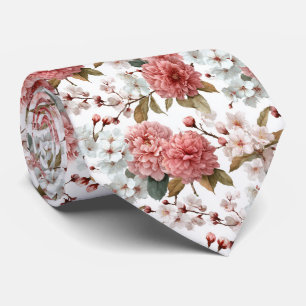 Vintage Blush Peonies and Ivory Floral Wedding Tie