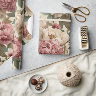 Vintage Blush Peony Cream Floral Pattern Wrapping Paper
