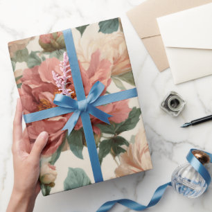 Vintage Blush Peony Cream Floral Pattern Wrapping Paper
