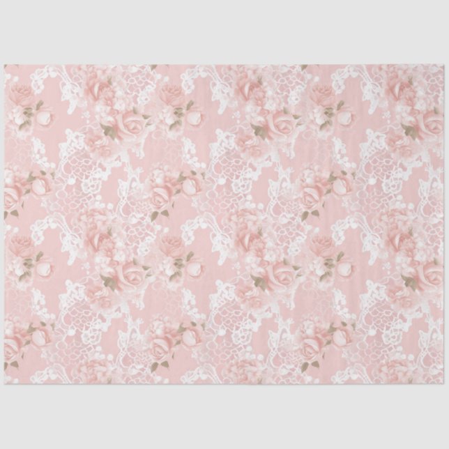 Vintage Blush peony floral decoupage Tissue Paper (Front)