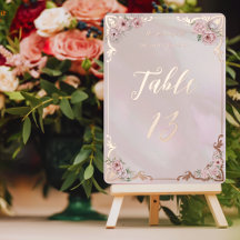Vintage Blush Peony Foil Table Number Card