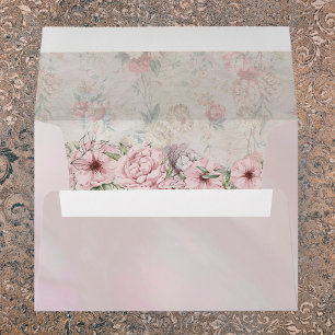Vintage Blush Peony Wedding Envelope