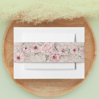 Vintage Blush Peony Wedding Invitation Belly Band
