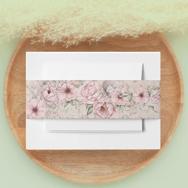 Vintage Blush Peony Wedding Invitation Belly Band (Creator Uploaded)