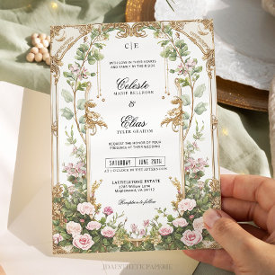 Vintage Blush Pink and Gold Secret Garden Wedding Invitation