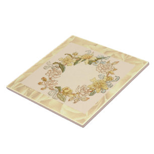 Vintage Blush Pink and Yellow Flowers Tile