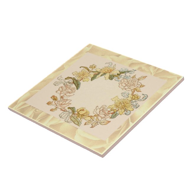 Vintage Blush Pink and Yellow Flowers Tile (Side)