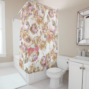 Vintage blush pink brown elegant chic roses floral shower curtain