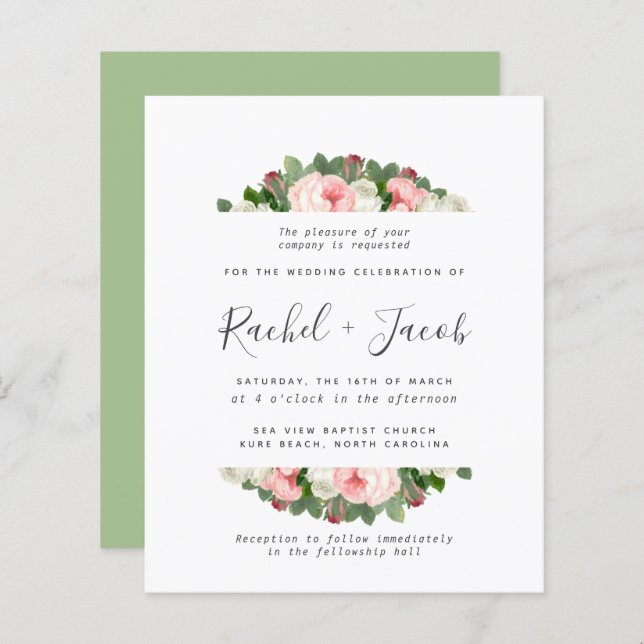 Vintage Blush Pink Burgundy Marsala Roses Wedding (Front/Back)