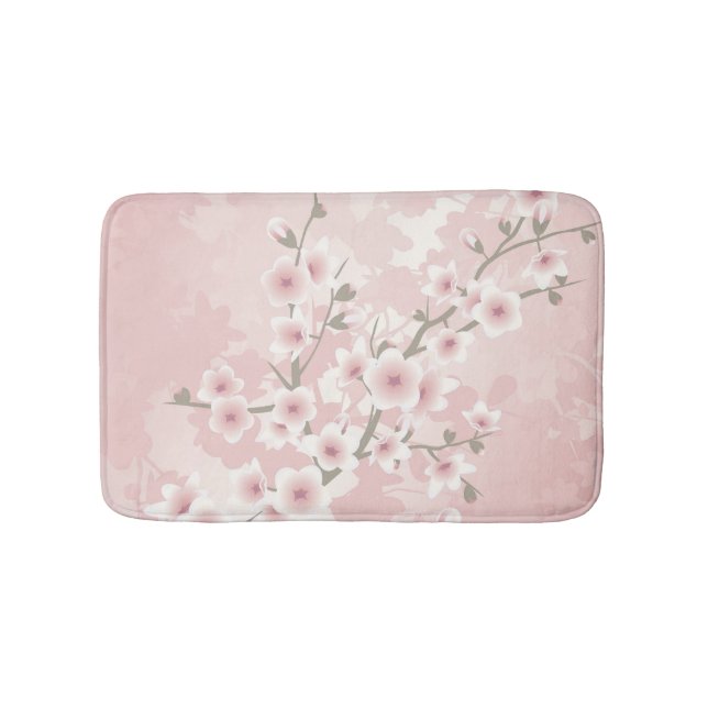 Vintage Blush PInk Cherry Blossom Bath Mat (Front)