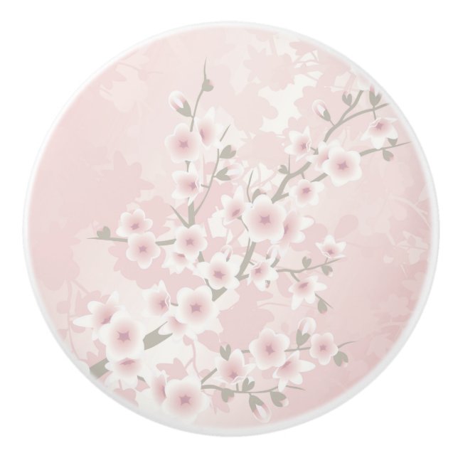 Vintage Blush PInk Cherry Blossom Ceramic Knob (Front)