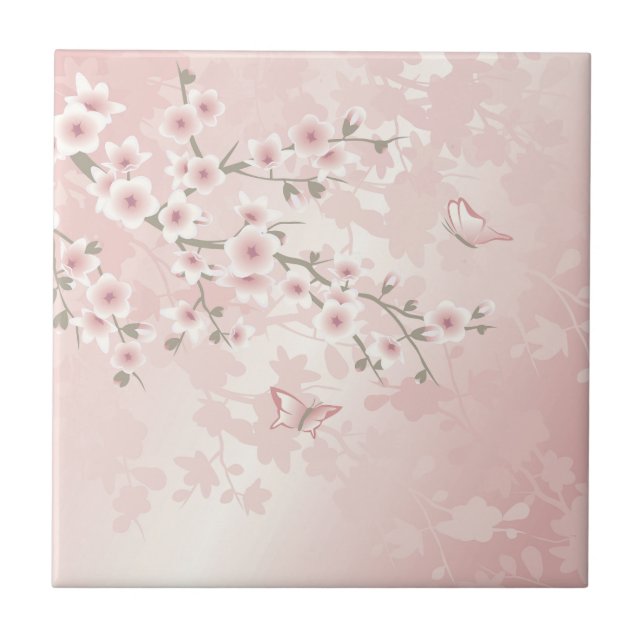Vintage Blush PInk Cherry Blossom Tile (Front)
