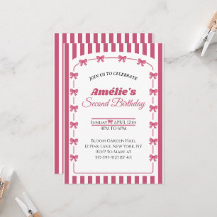 Vintage Blush Pink Coquette Bow Girl 2nd Birthday Invitation