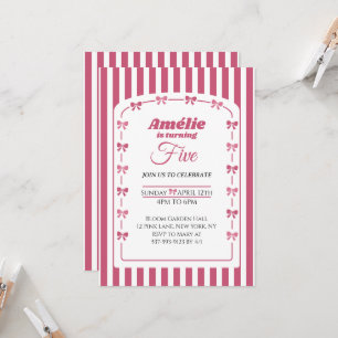 Vintage Blush Pink Coquette Bow Girl 5th Birthday Invitation