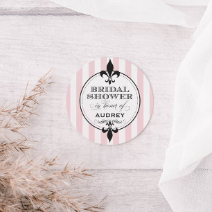 Vintage Blush Pink Fleur de Lis Bridal Classic Round Sticker